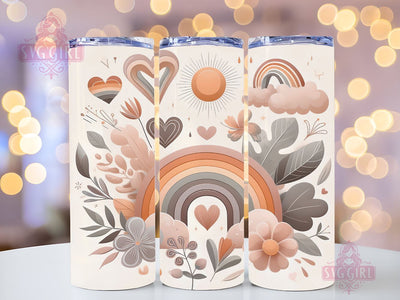 Boho Rainbow 20oz Tumbler Wrap Sublimation Design, Straight Tapered Tumbler Wrap, Brown Rainbow Tumbler Png, Instant Digital Download Sublimation SvggirlplusArt 