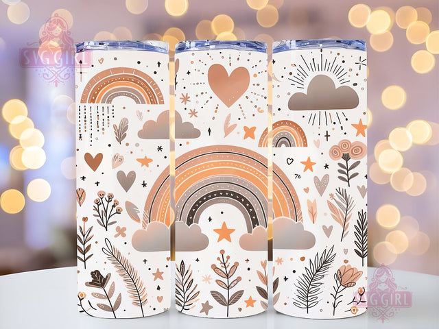 Boho Rainbow 20oz Tumbler Wrap Sublimation Design, Straight Tapered Tumbler Wrap, Brown Rainbow Tumbler Png, Instant Digital Download Sublimation SvggirlplusArt 