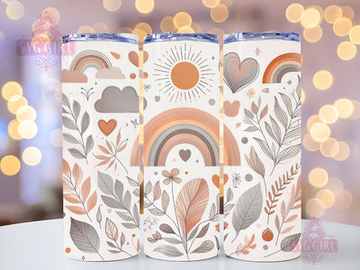 Boho Rainbow 20oz Tumbler Wrap Sublimation Design, Straight Tapered Tumbler Wrap, Brown Rainbow Tumbler Png, Instant Digital Download Sublimation SvggirlplusArt 