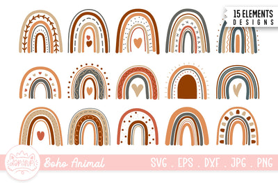 Boho Rainbow Clipart Bundle | Bohemian Rainbow SVG dapiyupi store 