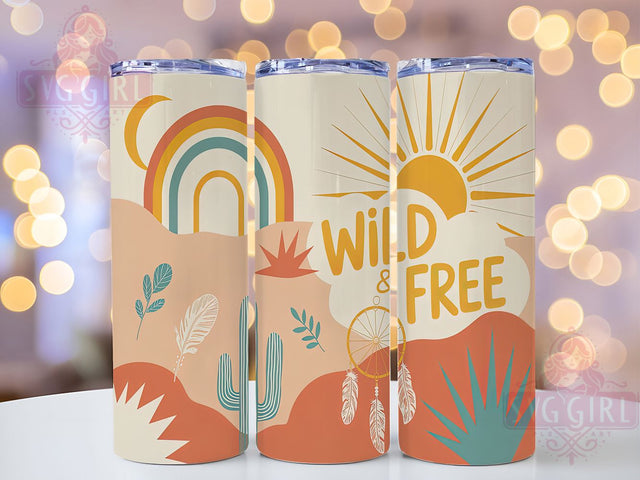 Boho Rainbow Free Spirit Tumbler Wrap, Free Spirit Design, Colorful Boho Art, Hippie Style Cup, Modern Rainbow Gift, Freedom Quote Wrap, Vibrant Sublimation Sublimation SvggirlplusArt 