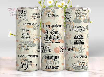 Boho Rainbow Inspirational Sublimation Wrap PNG, Daily Affirmations file, Bohemian Elegant Chic , 20 oz Skinny Tumbler, Instant Download Sublimation WillowSageDesign 