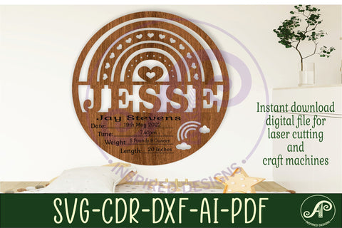 Boho rainbow Newborn Baby stats, Birth plaque, name SVG APInspireddesigns 