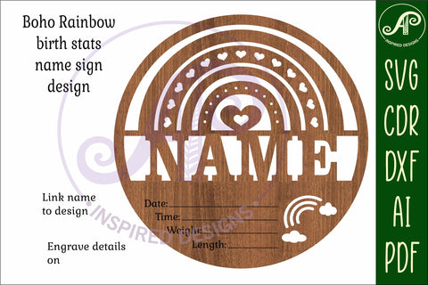 Boho rainbow Newborn Baby stats, Birth plaque, name SVG APInspireddesigns 
