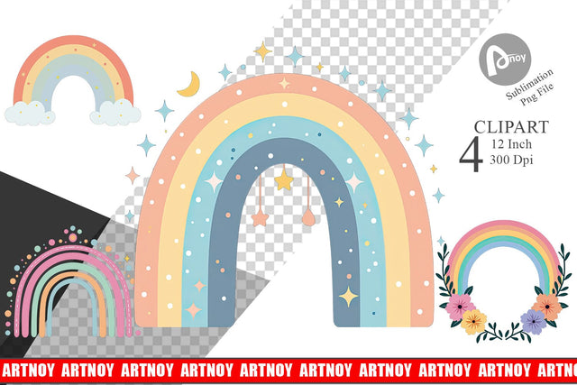 Boho Rainbow Pastels Clipart Sublimation artnoy 