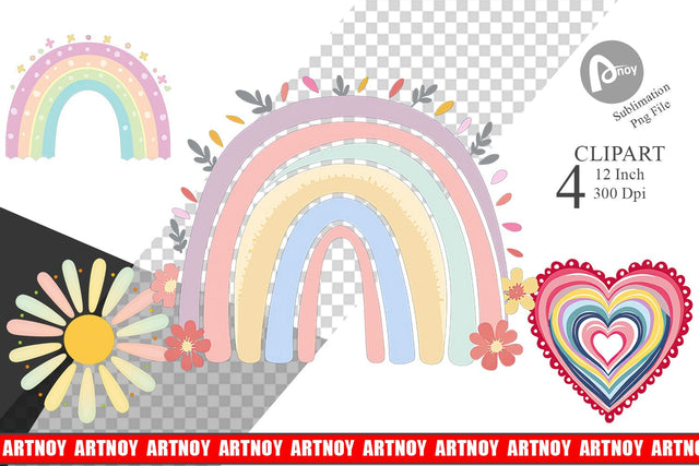 Boho Rainbow Pastels Clipart Sublimation artnoy 