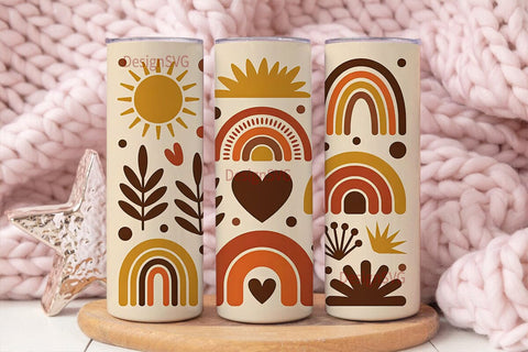 Boho Rainbow Sun Tumbler Wrap Sublimation DesignSVG 