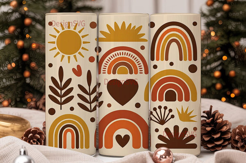 Boho Rainbow Sun Tumbler Wrap Sublimation DesignSVG 