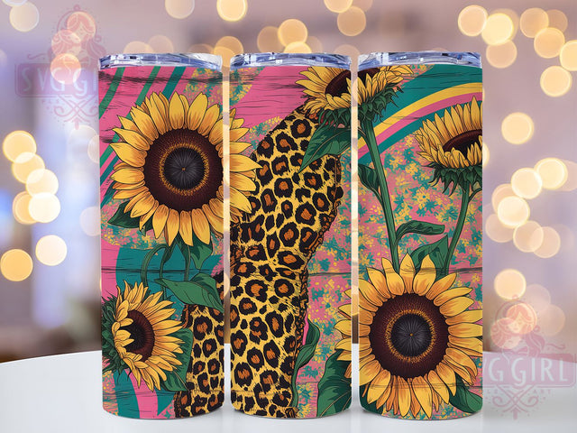 Boho Rainbow Sunflower 20oz Tumbler, Colorful Tumbler, 20oz Wrap, Sublimation Design, Bright Floral, Boho Style, PNG File Sublimation SvggirlplusArt 