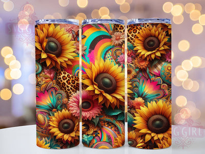 Boho Rainbow Sunflower 20oz Tumbler, Colorful Tumbler, 20oz Wrap, Sublimation Design, Bright Floral, Boho Style, PNG File Sublimation SvggirlplusArt 