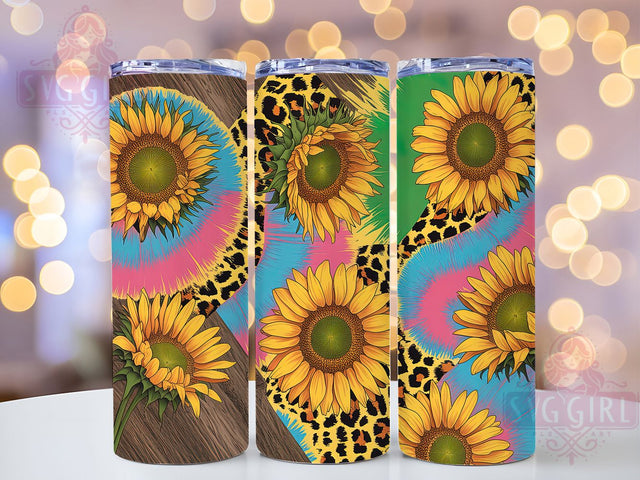 Boho Rainbow Sunflower 20oz Tumbler, Colorful Tumbler, 20oz Wrap, Sublimation Design, Bright Floral, Boho Style, PNG File Sublimation SvggirlplusArt 