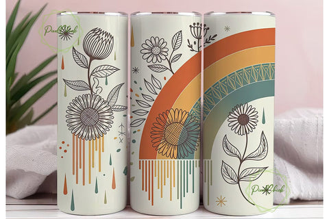 Boho Rainbow Sunflower 20oz Tumbler Wrap Sublimation PixelChick 