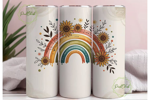 Boho Rainbow Sunflower 20oz Tumbler Wrap Sublimation PixelChick 