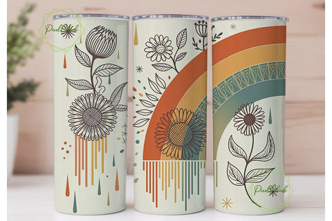 Boho Rainbow Sunflower 20oz Tumbler Wrap Sublimation PixelChick 