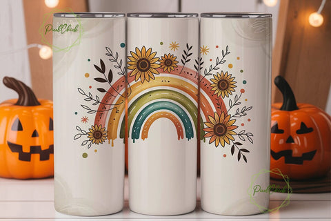 Boho Rainbow Sunflower 20oz Tumbler Wrap Sublimation PixelChick 