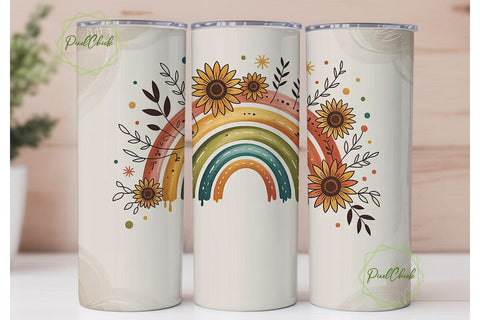 Boho Rainbow Sunflower 20oz Tumbler Wrap Sublimation PixelChick 