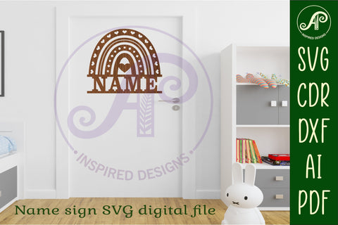 Boho Rainbow theme Name sign svg laser cut template SVG APInspireddesigns 