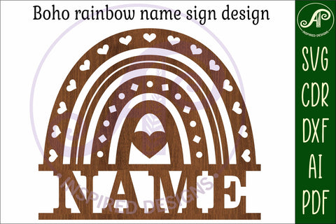 Boho Rainbow theme Name sign svg laser cut template SVG APInspireddesigns 