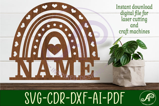 Boho Rainbow theme Name sign svg laser cut template SVG APInspireddesigns 