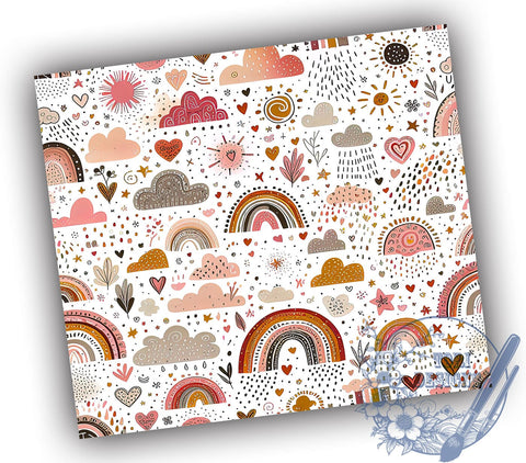 Boho Rainbow Tumbler Wrap, Cute Rainbow Design, Hearts and Clouds Art, 20oz Tumbler Wrap, Sublimation Design, Kids Gift, Whimsical Drinkware Sublimation ToriDesigns 