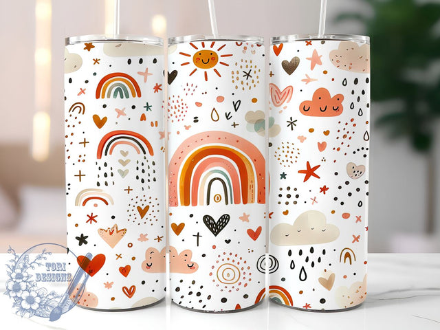 Boho Rainbow Tumbler Wrap, Cute Rainbow Design, Hearts and Clouds Art, 20oz Tumbler Wrap, Sublimation Design, Kids Gift, Whimsical Drinkware Sublimation ToriDesigns 
