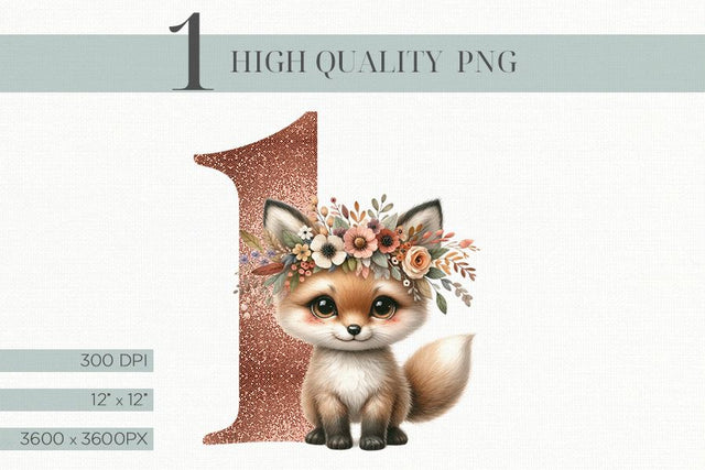Boho Red Fox Woodland First Birthday Design PNG Sublimation BijouBay 