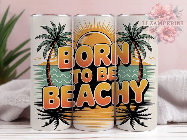 Boho Retro Beach Humor 20oz Tumbler Wrap, Born To Be Beachy, Beach Sublimation PNG, Retro Summer Design, 20oz Tumbler Wrap, Tropical Summer Vibes, Funny Beach Quote Sublimation Li Zamperini 