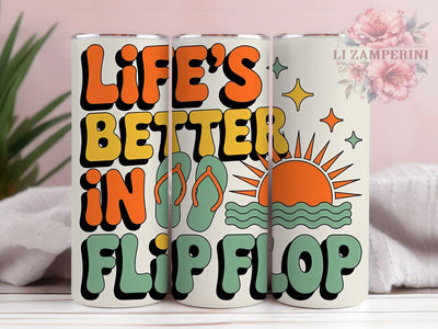 Boho Retro Flip Flop 20oz Tumbler Wrap, Life’s Better In Flip Flop, Beach Sublimation PNG, Retro Summer Design, 20oz Tumbler Wrap, Tropical Summer Vibes, Funny Beach Quote Sublimation Li Zamperini 