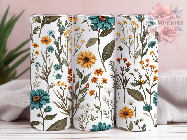 Boho Retro Floral Garden Tumbler Wrap, Retro Flower Design, Delicate Garden Art, Vintage Bloom Cup, Feminine Nature Gift, Boho Pattern Wrap, Cottage Core Sublimation Sublimation Li Zamperini 