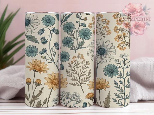 Boho Retro Floral Garden Tumbler Wrap, Retro Flower Design, Delicate Garden Art, Vintage Bloom Cup, Feminine Nature Gift, Boho Pattern Wrap, Cottage Core Sublimation Sublimation Li Zamperini 