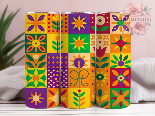 Boho Retro Peace Tumbler, Hippie Floral Pattern, Retro Flower Design, 20Oz Sublimation Wrap, Free Spirit Art, Vintage Hippie Texture, Tumbler Sublimation Sublimation Li Zamperini 