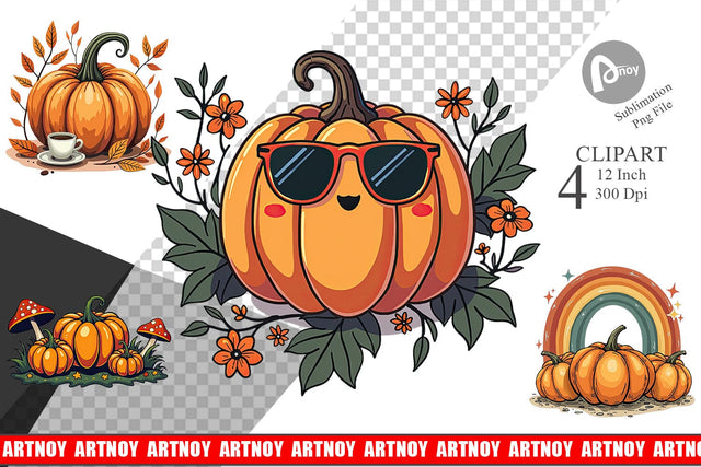 Boho Retro Pumpkin Clipart Sublimation artnoy 
