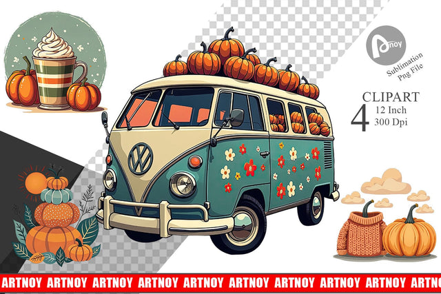 Boho Retro Pumpkin Clipart Sublimation artnoy 