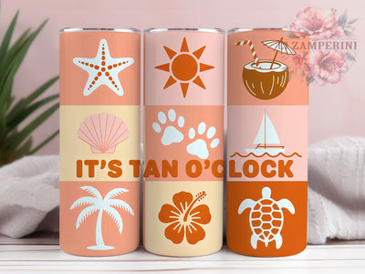 Boho Retro Tan O'Clock 20oz Tumbler Wrap, Tan O'Clock, Beach Sublimation PNG, Retro Summer Design, 20oz Tumbler Wrap, Tropical Summer Vibes, Funny Beach Quote Sublimation Li Zamperini 