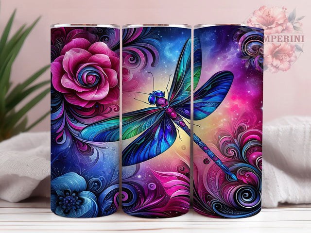 Boho Rose Dragonfly Tumbler, Rose Color Theme, Boho Chic Floral, Artistic Nature Wrap, Romantic Bloom Design, Seamless Garden Pattern, Elegant Rustic Style, 20Oz Tumbler, Sublimation Sublimation Li Zamperini 