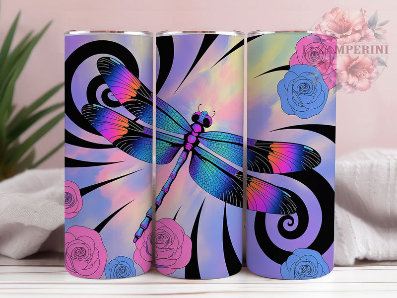 Boho Rose Dragonfly Tumbler, Rose Color Theme, Boho Chic Floral, Artistic Nature Wrap, Romantic Bloom Design, Seamless Garden Pattern, Elegant Rustic Style, 20Oz Tumbler, Sublimation Sublimation Li Zamperini 