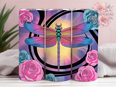 Boho Rose Dragonfly Tumbler, Rose Color Theme, Boho Chic Floral, Artistic Nature Wrap, Romantic Bloom Design, Seamless Garden Pattern, Elegant Rustic Style, 20Oz Tumbler, Sublimation Sublimation Li Zamperini 