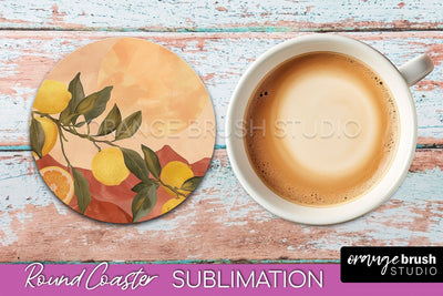 Boho Round Coaster Sublimation, Minimalist Landscape Design Sublimation OrangeBrushStudio 