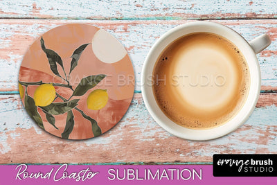 Boho Round Coaster Sublimation, Minimalist Landscape Design Sublimation OrangeBrushStudio 