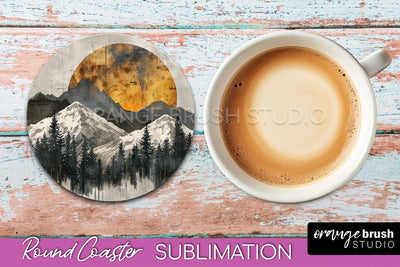 Boho Round Coaster Sublimation, Minimalist Landscape Design Sublimation OrangeBrushStudio 