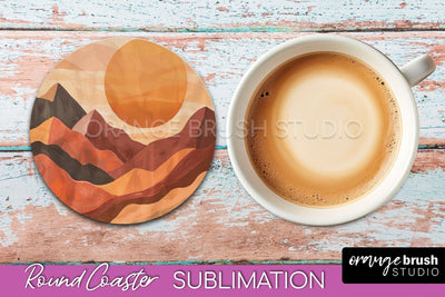 Boho Round Coaster Sublimation, Minimalist Landscape Design Sublimation OrangeBrushStudio 