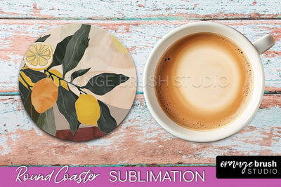 Boho Round Coaster Sublimation, Minimalist Landscape Design Sublimation OrangeBrushStudio 