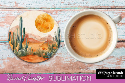 Boho Round Coaster Sublimation, Minimalist Landscape Design Sublimation OrangeBrushStudio 