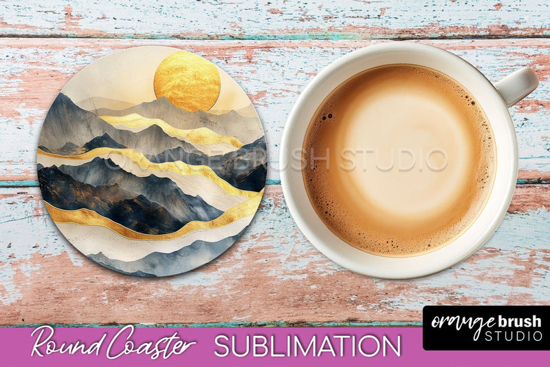 Boho Round Coaster Sublimation, Minimalist Landscape Design Sublimation OrangeBrushStudio 