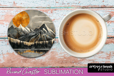 Boho Round Coaster Sublimation, Minimalist Landscape Design Sublimation OrangeBrushStudio 