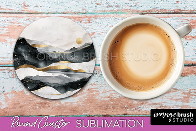 Boho Round Coaster Sublimation, Minimalist Landscape Design Sublimation OrangeBrushStudio 