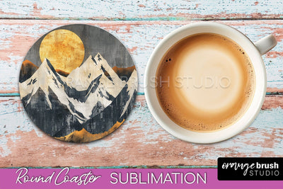 Boho Round Coaster Sublimation, Minimalist Landscape Design Sublimation OrangeBrushStudio 