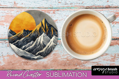 Boho Round Coaster Sublimation, Minimalist Landscape Design Sublimation OrangeBrushStudio 