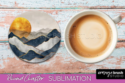 Boho Round Coaster Sublimation, Minimalist Landscape Design Sublimation OrangeBrushStudio 