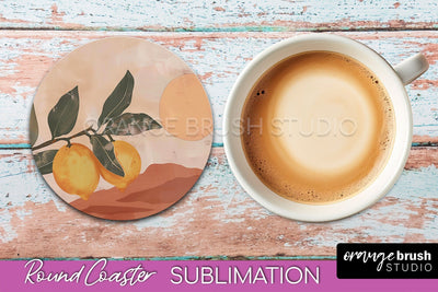 Boho Round Coaster Sublimation, Minimalist Landscape Design Sublimation OrangeBrushStudio 